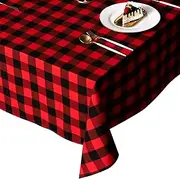 Table Cloths Rectangle Tablecloths 135 * 180cm Rectangular Buffalo Check Christmas Tablecloth Cotton Linen Plaid Table Cloth Cotton Table Cloth for Christmas, Red & Black