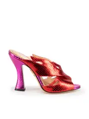 Red Leather Snake Embossed Sandals
