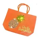 Hello Summer Sequin Pineapple Jute Beach Bag Large Shopper Tote
