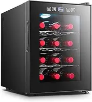 Home Wine Refrigerator, Constant Temperature Wine Cellar with Glass Door, Tabletop Air-Cooled Wine Cabinet, 10-18 Bottle Capacity, LED Lighting, Single Zone Wine Cooler,A