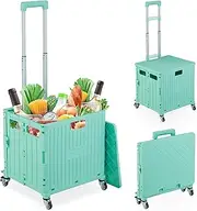 Relaxdays Foldable Shopping Trolley with Swivel Wheels up to 35 kg with Lid and Handle, Turquoise, 100 x 44 x 39 cm