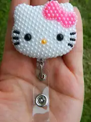 Bling Pearled Kitty Retractable ID Badge Reel / ID Badge Holder / AZblinger