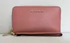 New Michael Kors Jet Set Travel Large Flat phone case Leather wallet Sherbert