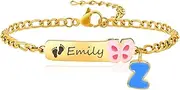 [Gamtic] Personalized Name Bracelet with A-Z Initial Charm, 18k Gold Plated Bar ID Bracelet, Custom Initial Butterflies Jewelry Gifts for Birthday Christmas Stocking Stuffers