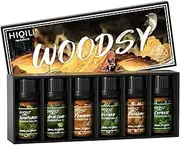 HIQILI Woodsy Essential Oil Set 6x10ml,100% Pure for Diffuser Aromatherapy, Perfume Making Massage Oil Skin Beauty Care,Cedarwood, Wintergreen, Frankincense, Vetiver, Rosewood, Cypress