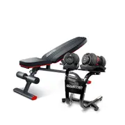 Powertrain 48KG Adjustable Dumbbell Set (Red) & Stand with FID Weight Bench