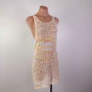 Blue Waves Open Knit Crochet Swim Cover Up Coral Beach Boho Coastal Size S NWT