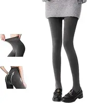 [Pakho] Women's Thermal Tights - Grey Fleece-Lined Leggings for -10°C to 10°C | Slimming Compression Pantyhose with Warm Lining, One Size (Fit for 150-175cm Height, 40-65kg)