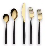 20 Piece Titanium Black And Golden Plated Stainless Steel Flatware Set, Black...