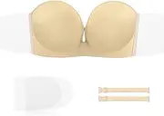 [KSang] Backless Strapless Bra for Push Up, Thick Padded Adhesive Invisible Sticky Bra for Women and Wedding Dress