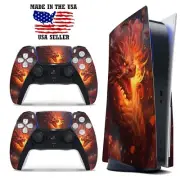 PS5 Disc Version Console & Controller Vinyl Skin Decal Wrap - Fire Dragon
