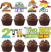 Two infinity and Beyond Birthday Decorations 40ps Two infinity and Beyond Birthday Cupcake Toppers for Boys Girls 2nd Birthday Cartoon Story Party Supples Decorations (2nd birthday)