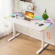 Advwin Electric Standing Desk with RGB LED Lights Height Adjustable Sit Stand Desk with Wireless Charging & Touch Control Panel 120x60cm White