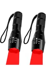 4x Red LED Flashlight, Torch, Waterproof, Zoomable Super Bright Military Torch