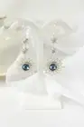 Silver blue beaded earrings Long snowflake Christmas jewelry Prom gift wedding