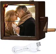 BOSENIYU Flip Book Frame Animation Memory Photo Album, Creative Personalized Hand-cranked Machine Album with Light Photo Cube Frame. (Black Walnut)
