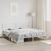 Metal Bed Frame Without Mattress with Headboard White 183x203 cm King Furniture Bedroom
