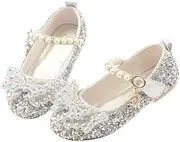 [GOJERP] Girls Sparkle Princess Dress Shoes Bow Wedding Party Flower Bridesmaids Mary Jane Ballet Flats for Kid Toddler