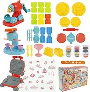 52Pcs 3 in 1 Color Dough Set for Kids, Playdough Sets Kitchen Creations Food Play Toys, Stimulate Ice Cream Noodle Hamburger Maker Machine, Art Crafts Food Modeling Play Toys for Toddler