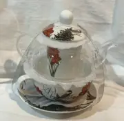NEW GRACE'S TEAWARE CHRISTMAS AMARYLLIS BIRDS TEA FOR ONE