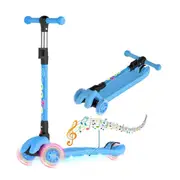 Advwin Kids Scooter Folding Kick Scooter 4 Adjustable Height with Music Light Up Wheel Scooter Lean to Steer for Ages 3-12 Blue