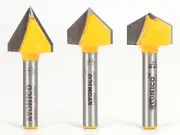 V Groove Router Bit Large 3 Bit Set - 1/4" Shank - Yonico 14391q