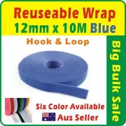 12mm x 10M Blue Reuseable Magic Cable Ties Wrap Strap Hook & Loop
