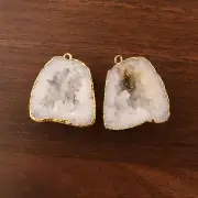 White Natural Crystal Geode Druzy Gold Plated DIY Earring Pair Connector Supply