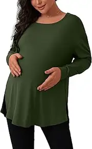 [MOMOOD] Maternity Shirt Loose Long Sleeve Maternity Top Split Side Pregnancy Top for Women
