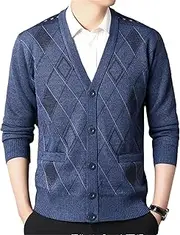 [Mkjuuior] Men's Casual Cardigan Jacket V-Neck Sweater Winter Clothes Button Knit Cardigans Mens Knitting Sweaters