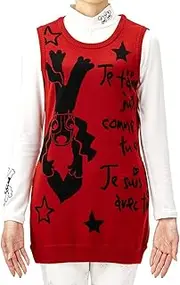 [MU SPORTS エムユー スポーツ] MU Sports M.U Sports Vest Character Long Knit Vest 701V6306 Women red