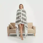 Ramesses Faux Fur Hooded Robe Grey White Stripe