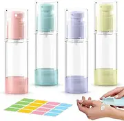 4Pcs Empty Refillable Travel Containers Leak Proof Travel Bottles,Airless Pump Jars and Spray Bottle,Clear Airless Cosmetic Cream Pump Bottle,Refillable Containers Foundation Travel Pump Bottle,30ml