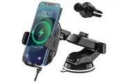 Wireless Car Charger, 15W Qi Fast Charging Auto Clamping Phone Holder for Air Vent & Dashboard (Black)