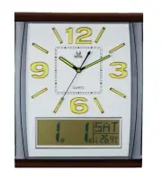 PEARL Quality Wall Clock with Large LCD date month temperature Display PW066
