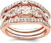 [JewelryWeb] 925 Sterling Silver Rose tone Pink Crystal and CZ Cubic Zirconia Simulated Diamond 3 Piece Ring Set Jewelry for Women - Ring Size Options Range: L to P