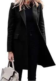 [YonYeHong] Women's Long Suit Jacket with Button Fashion Casual Long Sleeve Blazer for Daily Office
