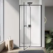ELEGANT 100 x 190cm Shower Enclosure Screen Bathroom Matte Black Aluminum Frame Glass Door with 100 x 80cm Shower Base