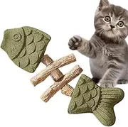 Cat Teeth Cleaning Toy | Fish Bone Teether - Interactive Cat Chew Toy Wooden Kitten Teether for Boredom Relieving Calming Fun