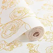 Drawer and Shelf Liner for Kitchen Cabinet，Non Adhesive Fridge Washable Reusable Easy to Clean Strong Grip Cabinets, Dresser, Bathroom Cupboard Drawers Liner (Golden Rose, One Size)