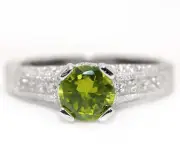 2CT Peridot & White Topaz 925 Solid Genuine Sterling Silver Ring Jewelry Sz 6