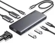 UGREEN Revodok Pro 3081 8 in 1 USB C Hub Triple Display Docking Station with Dual HDMI, VGA, 10Gbps Type C& A Data Port for Dell XPS Thinkpad and More