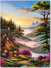 Landscape Paint by Number for Adults Canvas-Paint by Numbers for Scenery Lakes