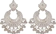 [Touchstone] Indian Bollywood Desire Tribal Boho Chic Moon Chandbaali Theme Metal Beads Hangings Designer Jewelry Earrings In Silver Tone For Women.