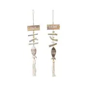 2x Willow & Silk Hanging 50cm Driftwood 'Our Home' Plaque w/Fish Sign Wall Art
