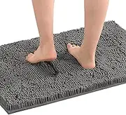 Smarcute Bath Mat Bath Rug for Bathroom Luxury Chenille Bathroom Rug Mat Extra Soft and Absorbent Microfiber Shaggy Rugs Non Slip Rug Quick Dry Bath Mat Washable (1 Piece - 43cm x 61cm), Grey