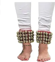 [Kunal Art & Crafts] Dancing Ghungroo Kathak bells anklet Red soft pad pair Four line ghungroo (40 + 40) Classical Dance Accessories Kathak Indian dancers Big dancing brass bells (16 NO.) musical ankles