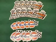 NOS Lot of (10) 1966 Gulf Checker Flag & 10 Racing Finish Auto Polish Decals