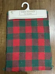 Foreston Trends Table Runner 72”x13” Christmas Red Green Plaid Holiday Fringe