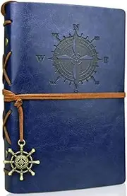 Vintage Leather Journal Travelers Notebook Refillable Journals Refillable Diary Planner Writing Notepad A6 Note Book for Men & Women, No Lines, 7 x 5 inches, 80 Sheets/ 160 Pages(Dark Blue)